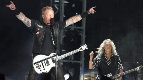 James Hetfield og Kirk Hammett under Metallicas turnestart i Baltimore onsdag kveld.