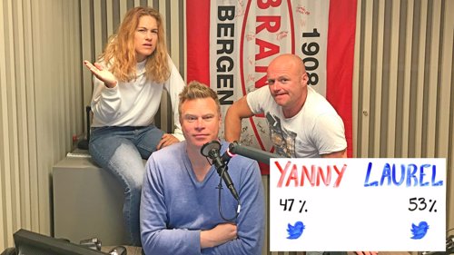 FORVIRRET: Det er delte meninger i Frokostshowet. Martine og Kjellemann hører Laurel, mens Tony hører Yanni.